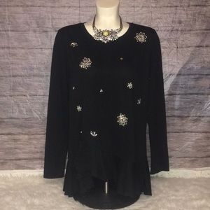 Cato Black Embellished Sequins Tunic Top
